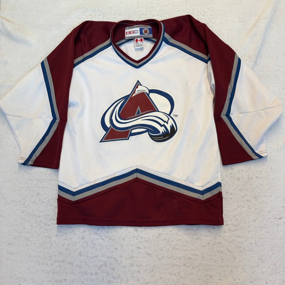 CCM Colorado Avalanche Hockey Jersey Adult M White Burgundy NHL Vintage V-Neck